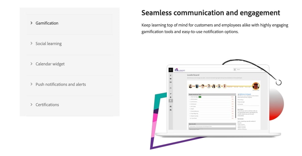 Adobe Learning Management features