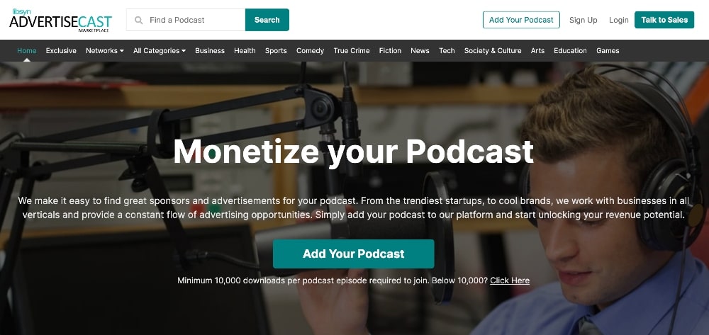 AdvertiseCast homepage screenshot