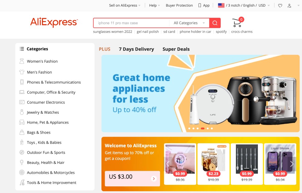 Aliexpress homepage