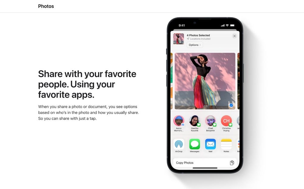 Apple photos sharing features