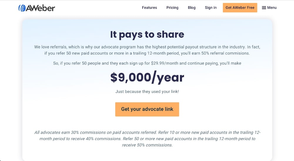 AWeber affiliate program information