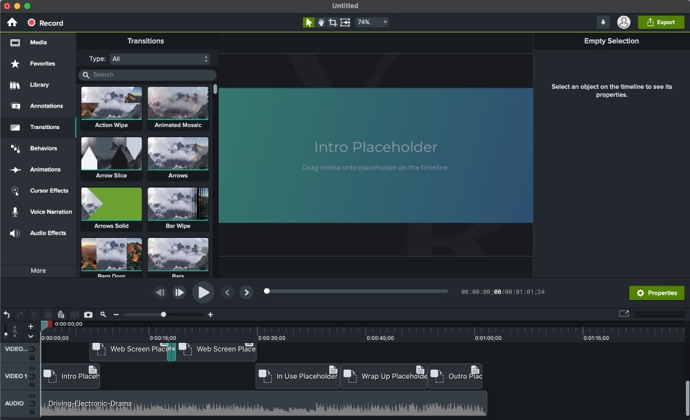 Camtasia user interface