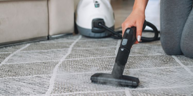 carpet being cleaned professionally with equipment