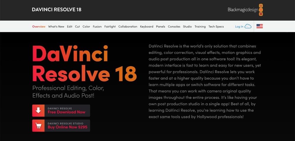 DaVinci Resolve 18 website