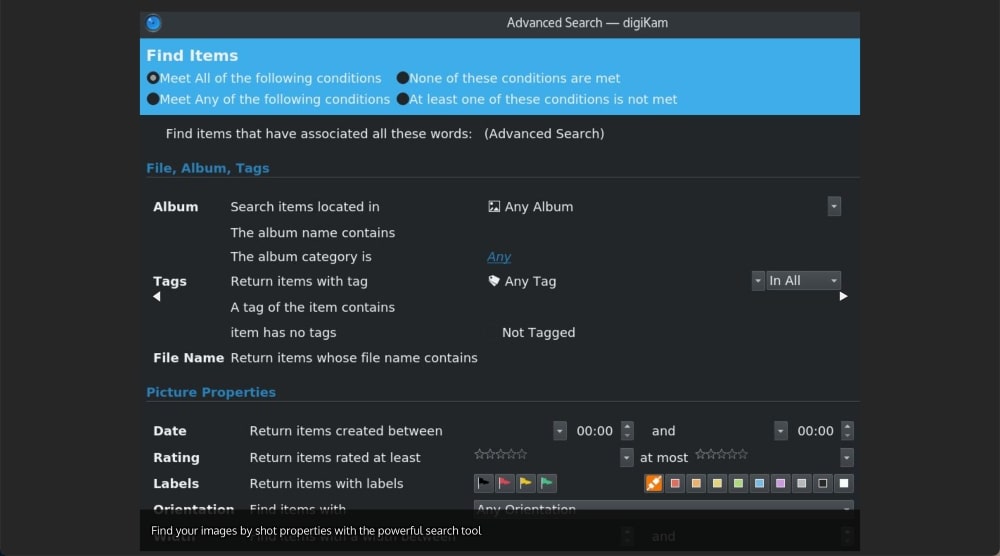 digikam search photo filters