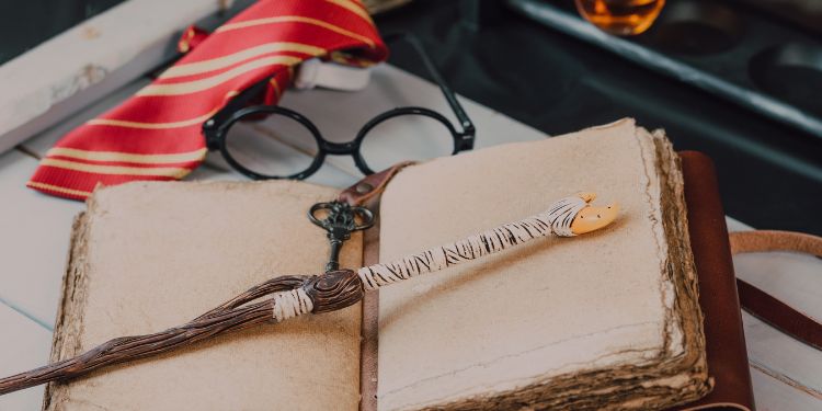 harry potter themed items on a desk