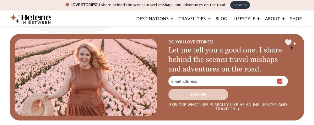 Helene In Between email form example screenshot