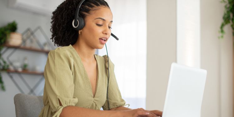 woman working at home on a sales call