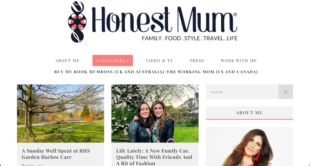 screenshot of Honest Mum website homepage