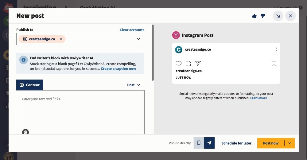 Hootsuite schedule Instagram story screenshot