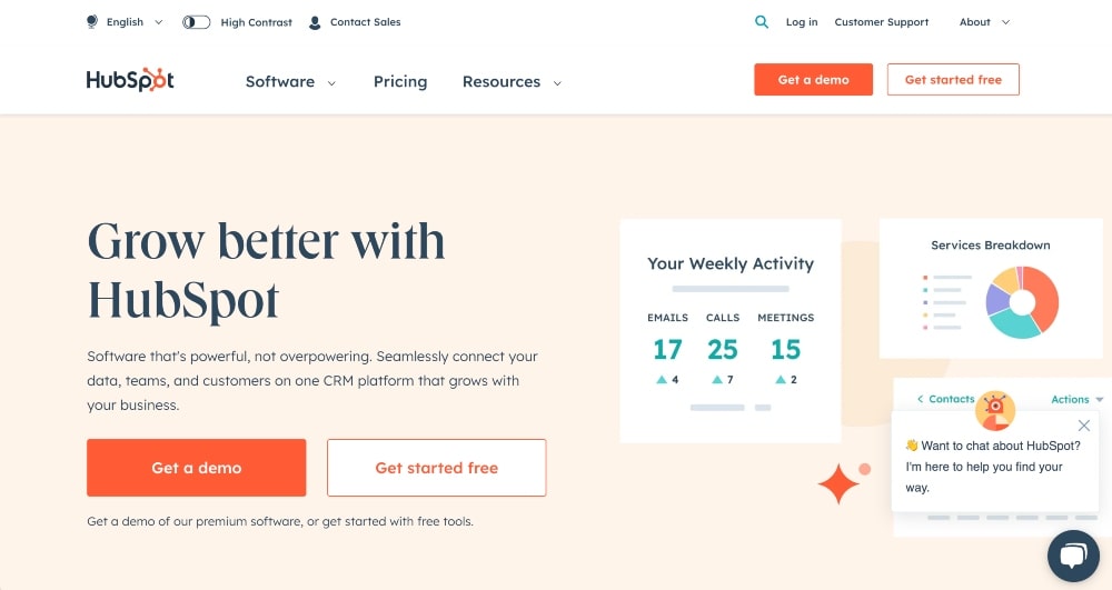 screenshot of Hubspot website