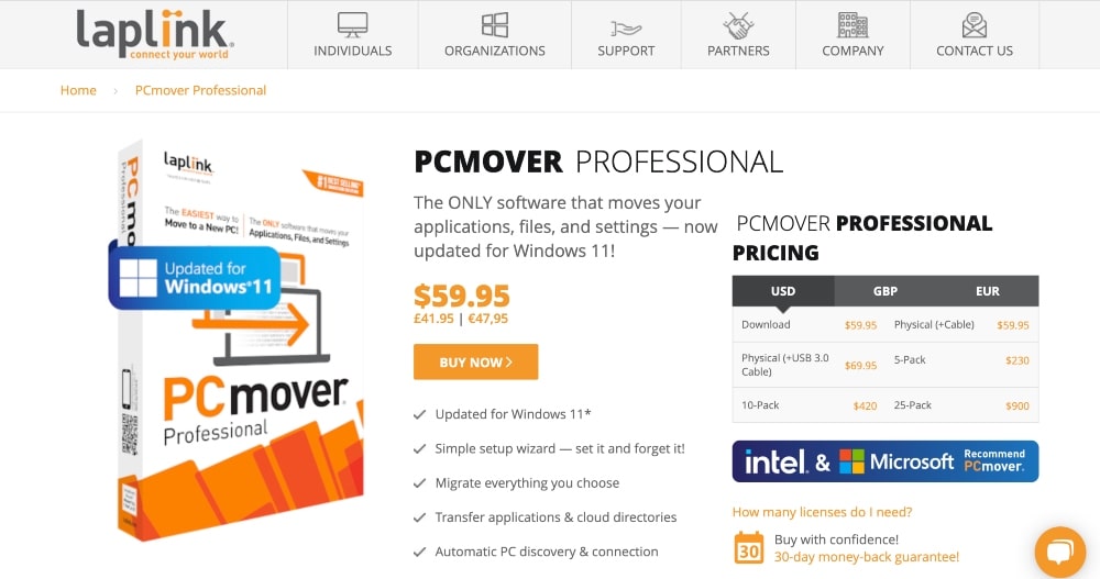 LapLink PC Mover website