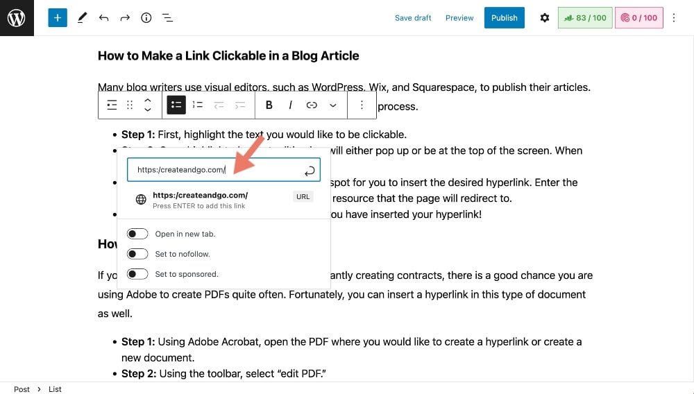 make a hyperlink in a blog post