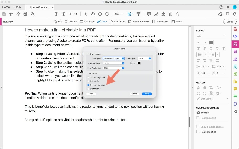 make a hyperlink in Adobe Acrobat