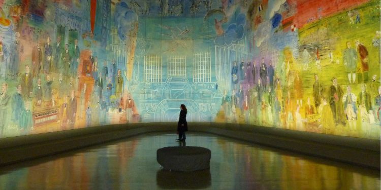 woman walking in a museum by herself