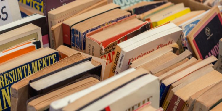 old books stacked together