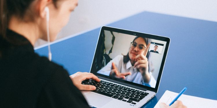 woman on a video call with a client