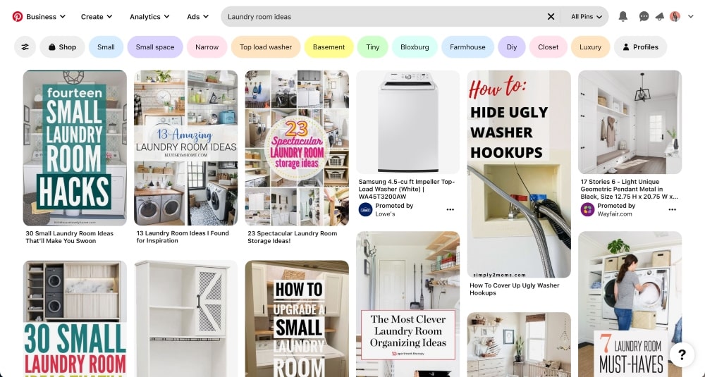 Screenshot of Pinterest search feature