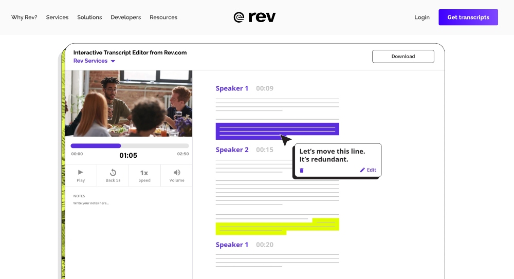 rev transcript editor