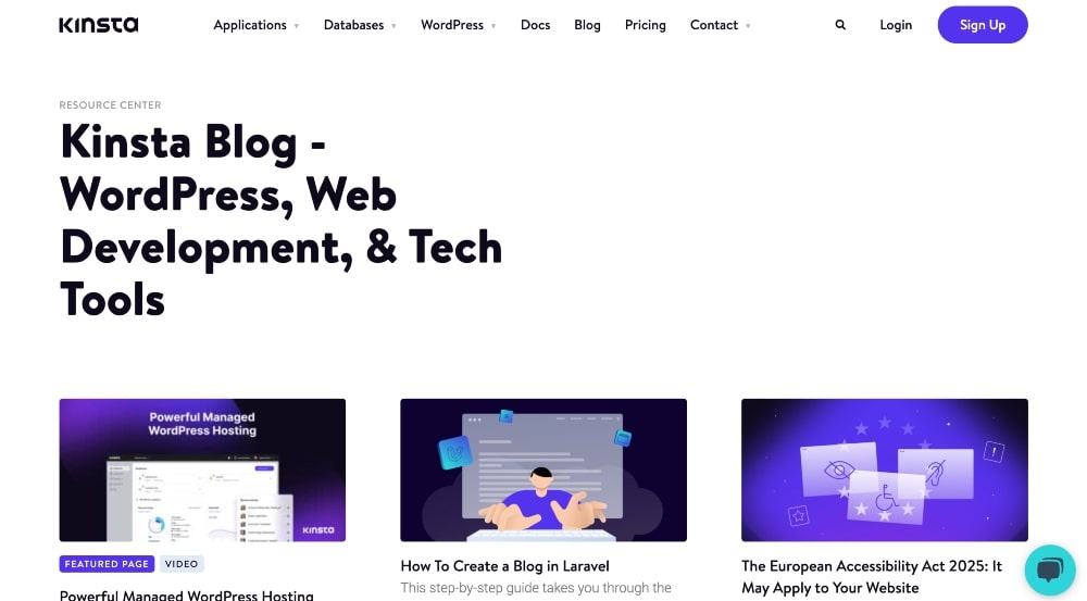 screenshot of the Kinsta blog