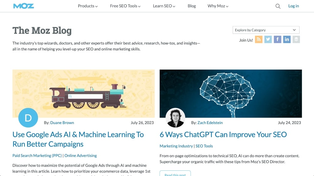 screenshot of the Moz blog