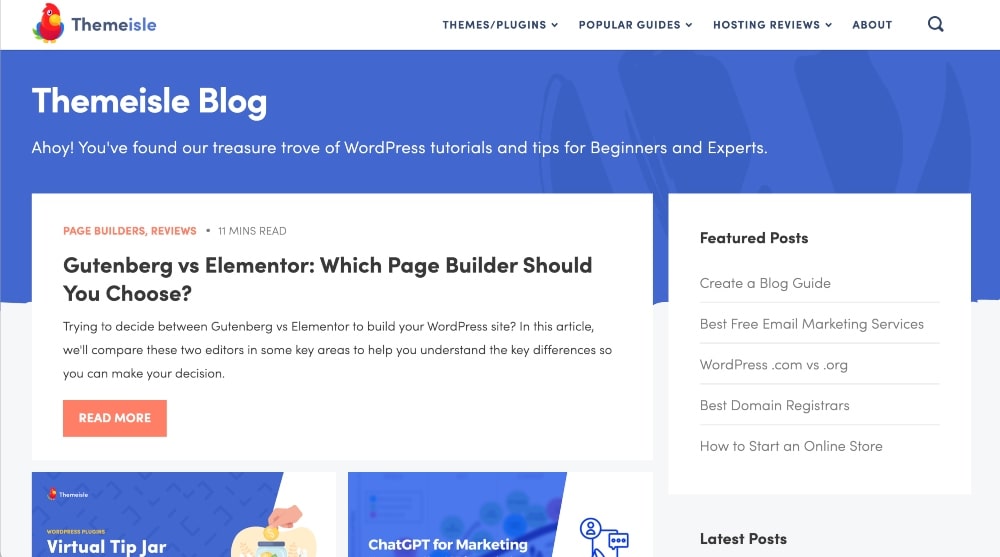 screenshot of the Themeisle blog