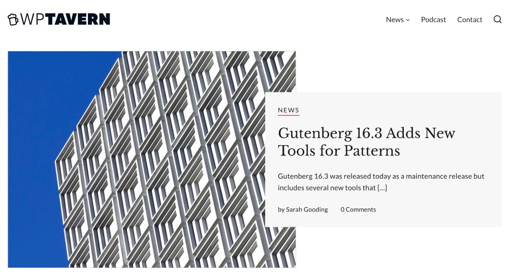screenshot of the WP Tavern blog