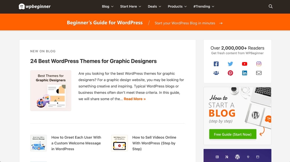 screenshot of the WPBeginner blog