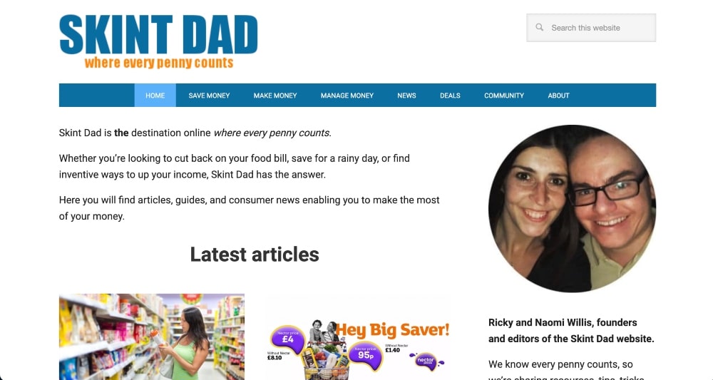 Skint Dad website screenshot