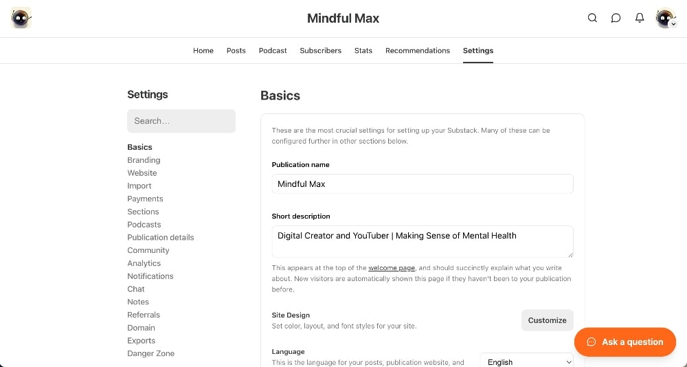 Substack profile basics