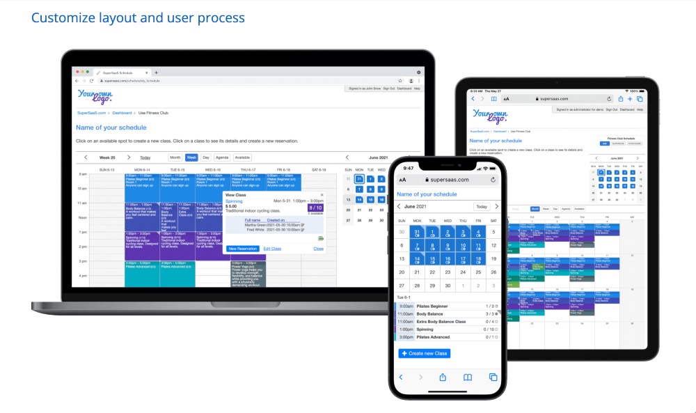 SuperSaas user interface