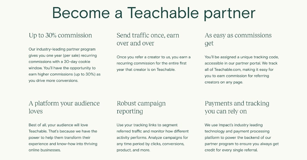 Teachable partner program information