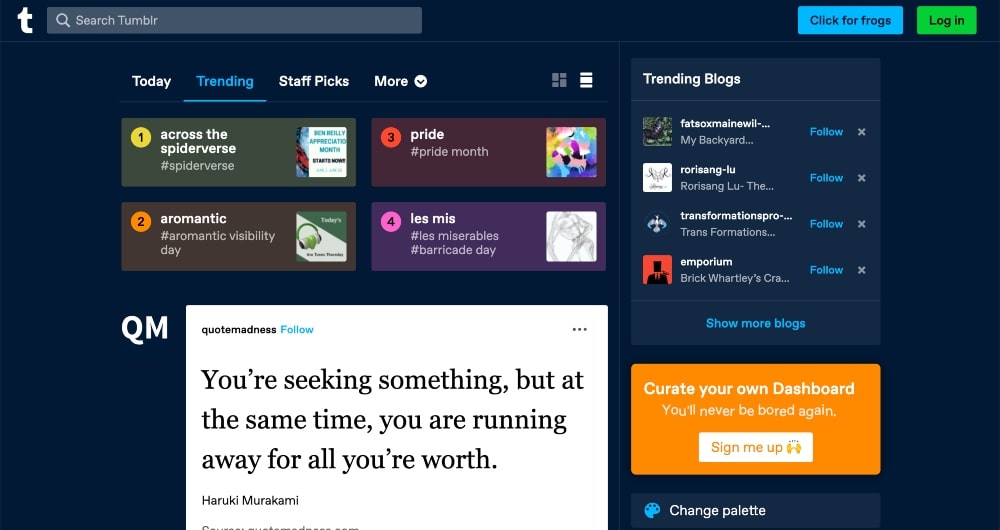 screenshot of Tumblr blog site