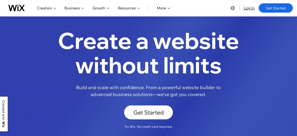 screenshot of Wix website