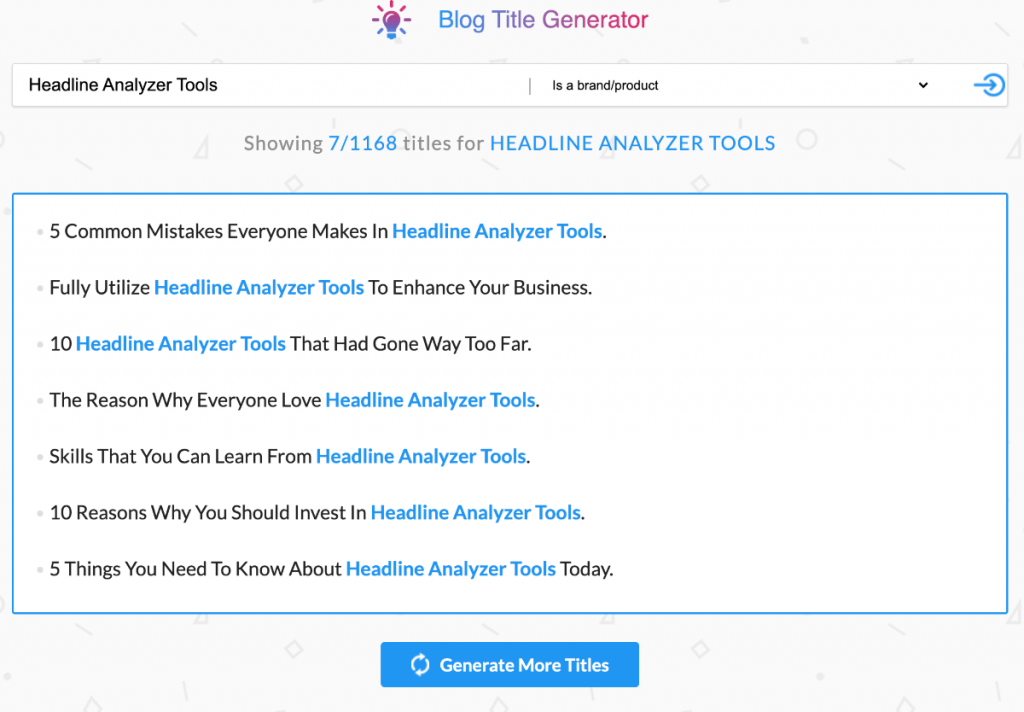 Blog Title Generator tool screenshot