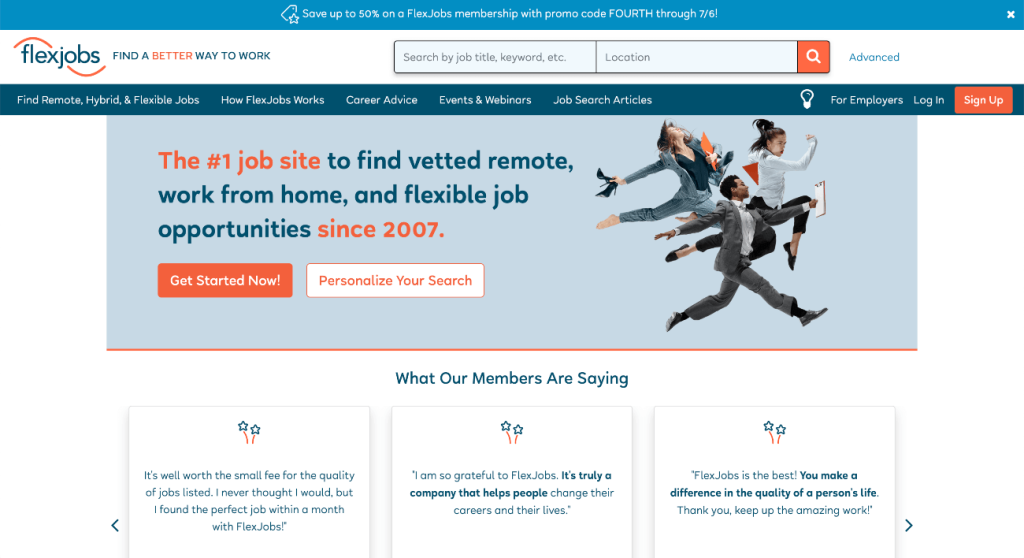 FlexJobs website homepage